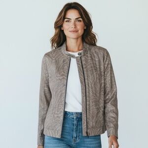 CHICO’S - SIZE 2 JACKET - ANIMAL PRINT - EXC COND - FAUX LEATHER - LIGHTWEIGHT